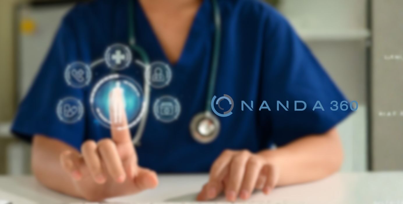 futuristic image of nurse touching patient data screen
