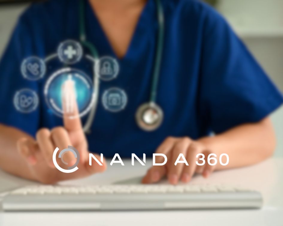 futuristic image of nurse touching a digital display